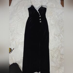 Betsy & Adam Black Evening Dress with Silver Zipper Detail